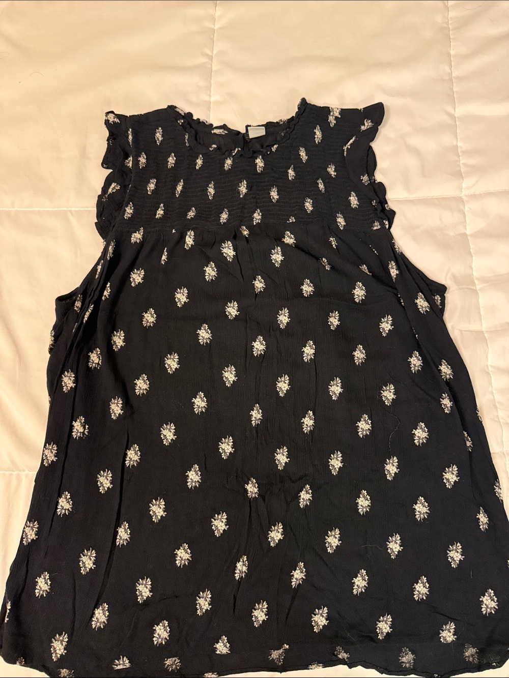 Black Floral Smocked Sleeveless Tank